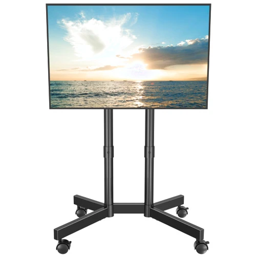 BONTEC Rolling TV Stand for 32-75 Inch TVs, Height Adjustable Mobile TV Cart on Wheels, Heavy Duty TV Stand Supports Up to 110lbs, Stable Dual-Column Design, Cable Management, Indoor, Outdoor