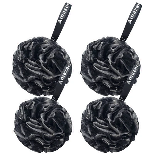 AmazerBath Loofah Sponge 60g/Piece, Loofah for Men Body Scrubber - Bath Sponge Loofa Set of 4 Black