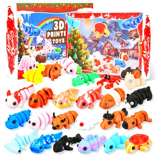 BUUFAN Christmas Advent Calendar 2025 with 3d printed Animal Toys Christmas Countdown Calendar for Kids Creative Holiday Gift and Stocking Stuffer Idea for Boys and Girls