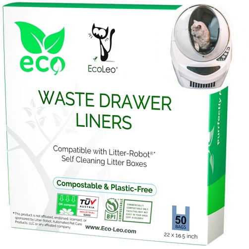 EcoLeo, Compatible with Litter-Robot 3, Plant-Derived and Plastic-free, Handle Waste Drawer Liner Bags, Thick, for Automatic Litter Box, Compatible with Leo's Loo (50-Count)
