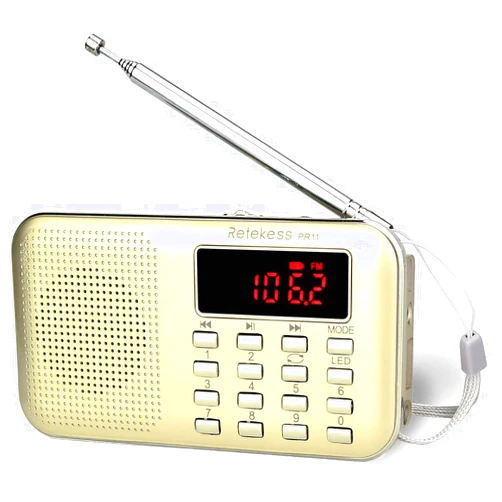 Retekess PR11 AM FM Radio Portable, Rechargeable Transistor Radios Small, with Headphone Jack MP3 Music Player Speaker Support Micro SD Card for Outdoor (Gold)
