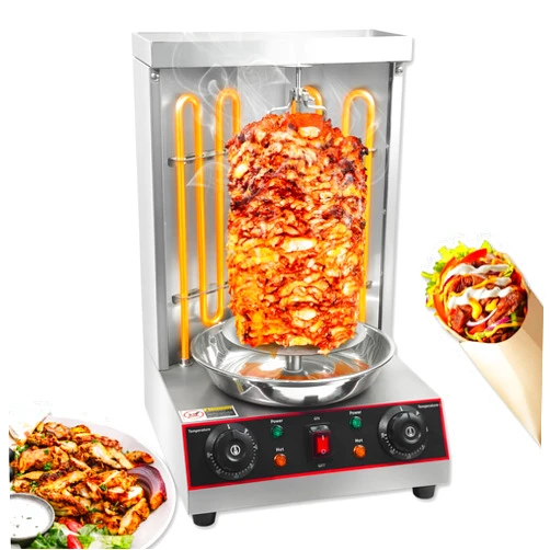 YYUIXUNLI Electric Shawarma Grill Machine Vertical Rotisserie Broiler Gyro with 2 Heating Tubes,Countertop Rotating Grill Doner Kebab Oven,110V