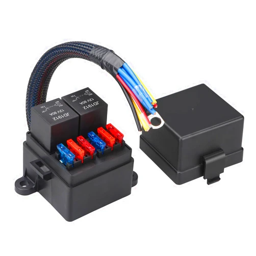 Weasch 12V Pre-Wired Fuse Relay Box, with Pre-Wired, 2 Relays and 6 ATC/ATO Blade Fuses, 4-Pin 80A Relay Fuse Block and Relay Kit, for Cars Truck Marine Boat Jeep (1)
