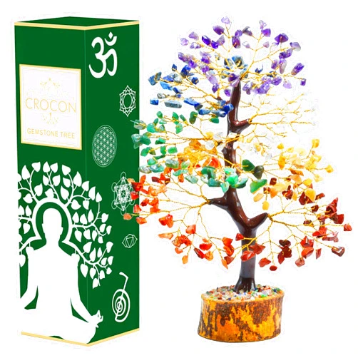 Crocon 7 Chakra Tree of Life - Crystal Tree for Positive Energy, Attract Good Luck Mothers Day Feng Shui Money Bonsai - Gemstone Tree, Seven Chakra Healing Stones, Home Decoration Gift