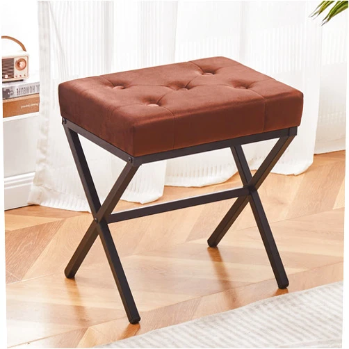 Cpintltr Modern Foot Stool Ottoman Velvet Tufted Vanity Stool Ottomans Rectangular Mulifunctional Dressing Stools Step Stool Vanity Chair for Makeup Room Living Room Bedroom Entryway 18 Inch Coffee