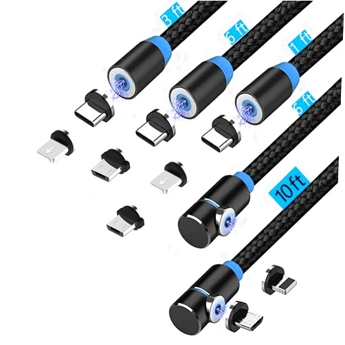Utotrip Magnetic Charging Cable,(5-Pack,1ft/3ft/6ft/6ft/10ft) Magnetic Phone Charger,3-in-1 USB Magnetic Cable Compatible Micro USB,Type C(Black,Gen 1)