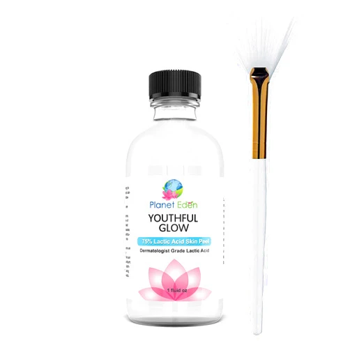 Planet Eden 75% Lactic Acid Skin Chemical Peel Kit and Fan Brush - Diminish Dark Spots, Sun Damage, Tighten Skin, Correct Wrinkles/Fine Lines, Shrink Pores