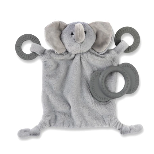 Bella Tunno Happy Teether and Buddy – Soft, Plush Animal Baby Lovey and Easy Grip Baby Teether Toy for Baby Teething Relief and Comfort (Elephany Teether and Lovey)