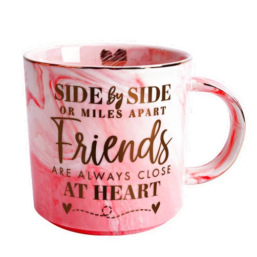 Hendson Long Distance Best Friend Christmas, Birthday Gifts for Women - Funny Friendship Gift - Gifts for BFF, Bestfriend, Besties, Sister, Her - Side By Side Or Miles Apart - Pink Mug, 11.5oz Coffee Cup