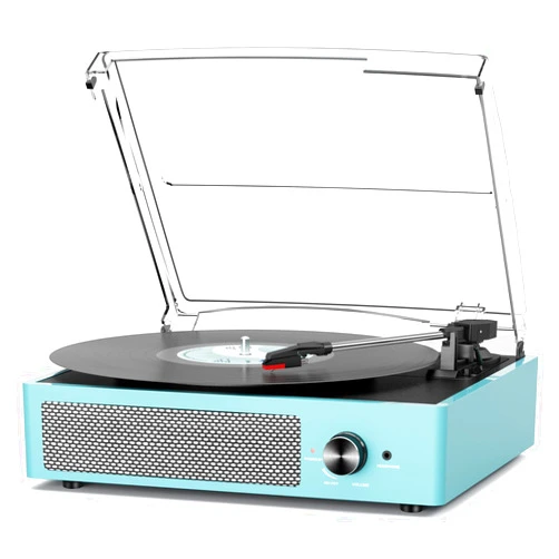 Cotsoco Vinyl Record Player with 2 Stereo Speakers Belt-Driven Vintage Turntables 3 Speed 3 Size Wireless Bluetooth Playback AUX-in RCA Out Headphone LP Vinyl Players Auto Stop Sky Blue