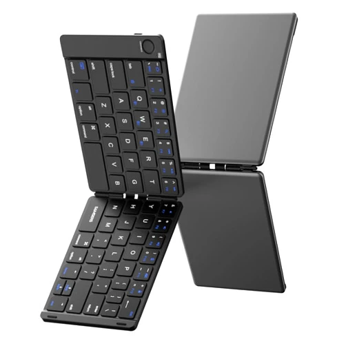 Samsers Folding Wireless Keyboard - Pocket Wireless Ultra Slim Keyboard (Connect Up to 3 Devices), Full-Size Aluminum Travel Keyboard for iOS Android Windows Mac OS, Matte Black