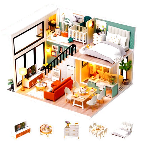 Flever Dollhouse Miniature DIY House Kit Creative Room with Loft Apartment Scene for Romantic Artwork Gift (Comfortable Life)