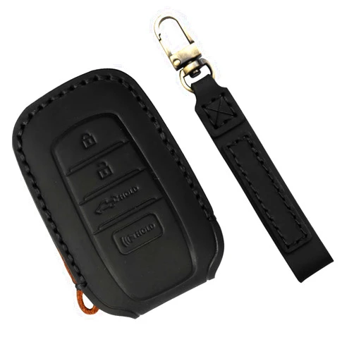 LOCOY Key Fob Cover for Toyota Tundra Accessories 2022 2023 2024 2025, for Tacoma 2024 2025 Key Protector Case, for Camry 2025 Leather Key Cover, Key Fob Case (Black Leather Black Stitches, 1pcs)