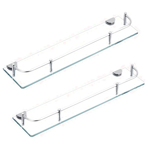 Koilria Glass Bathroom Shelf, Glass Shower Shelves for Bathroom Rectangular Tempered Glass Floating Shelves for Wall with 304 Stainless Steel Rail and Zinc Alloy Bracket, 2 Pack