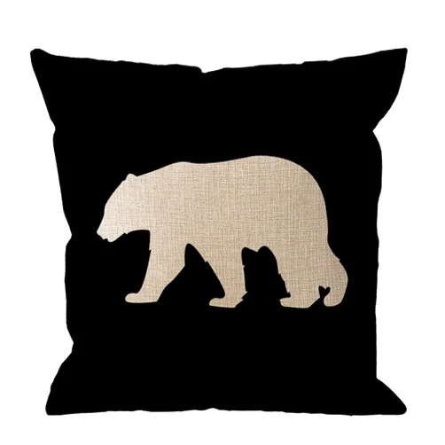 HGOD DESIGNS Throw Pillow Case Black Background Bear Cotton Linen Square Cushion Cover Standard Pillowcase for Men Women Home Decorative Sofa Armchair Bedroom Livingroom 18 x 18 inch