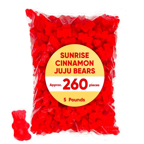 CHAIN & JO SWEETS Sunrise Cinnamon Bears Gummy Candy 5 pounds - Soft and Sweet Jelly Gummy Bears, Gluten Free Chewy Cinnamon Candy, Ideal Snacks for Adults & Kids, Perfect for Events & Parties - Delicious Treat for Cinnamon Candy Lovers