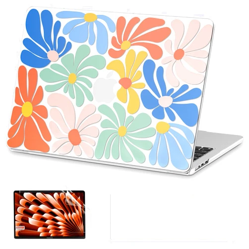 AKIT Compatible with MacBook Air 13 Inch Case 2024 2023 2022 M3 M2 A3113 A2681, Pattern Plastic Hard Shell Case + Screen Protector + Keyboard Cover Case for MacBook Air 13.6 Inch, ColorfulFlowers