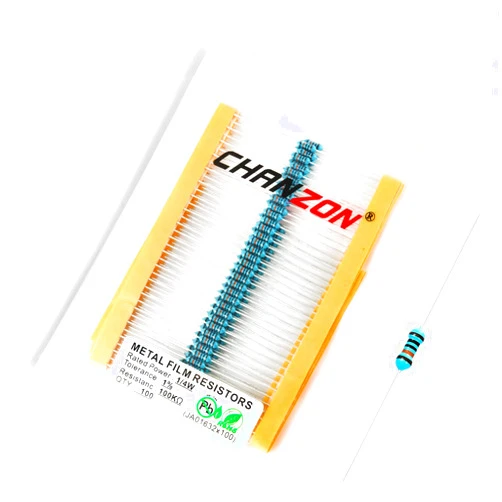 Chanzon 100pcs 100K Ω ohm Resistor 1/4W (0.25W) Metal Film Fixed Resistor 0.01 ±1% Tolerance 100KR MF Through Hole Resistors Current Limiting Rohs Certificated