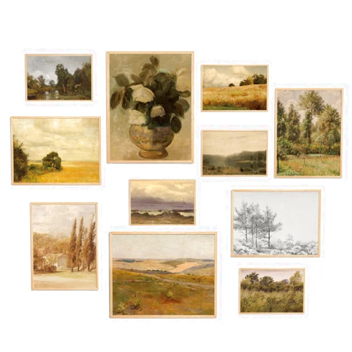 XBYGIMI Farmhouse Wall Decor, Vintage Wall Art Prints,Retro Botanical Wall Art,Farmhouse Wall Art for Living Room Bedroom,Vintage Posters,Nature Wilderness Flower Sea Pictures- Set of 11,（UN FRAMED）