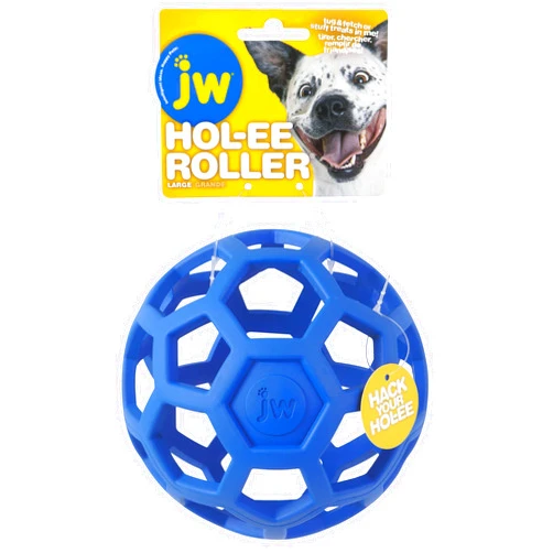 JW Pet Hol-ee Roller Dog Toy Puzzle Ball, Natural Rubber, Large (5.5 Inch Diameter), Colors May Vary