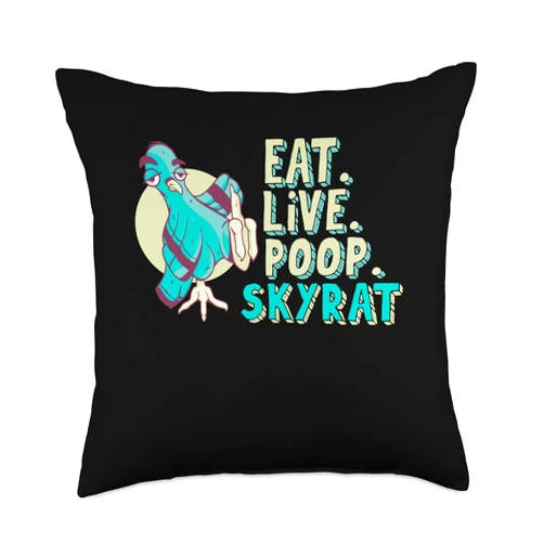 Birds With A Stout Body Or Small Animal Lover Eat Live Poop Skyrat Flying Animal Pigeon Throw Pillow, 18x18, Multicolor