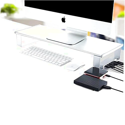 EAnjoy Aluminum Alloy Monitor Riser with USB hub, Exquisite Computer Stand / Monitor Stand Riser for Home Office Computer, Laptop, Printer and Keyboard Storage