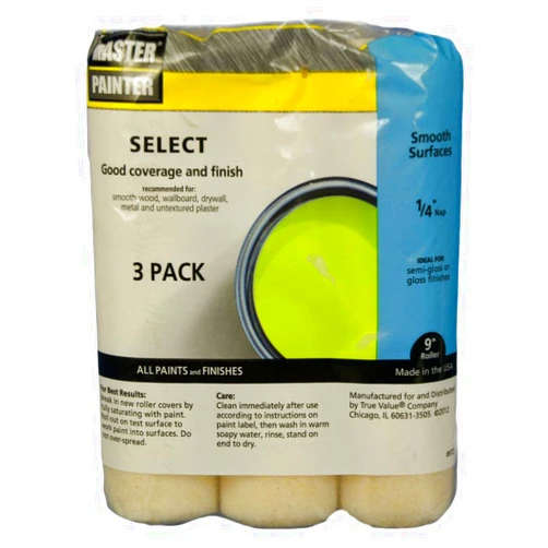 General Paint & Manufacturing MPS914-3PK True Value 697803 Master Painter Select 9-Inch Paint Roller Covers for Smooth Surfaces, 1/4-Inch Nap, 3-Pack
