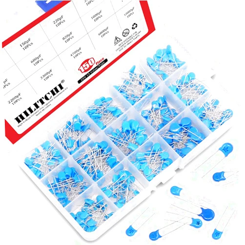 Hilitchi 150-Pcs 15 Value High Voltage DIP Ceramic Capacitor Assortment Kit - 2KV 2000V 100pF to 10000pF