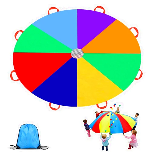 Gimilife 9ft Parachute Toys for Kids, Rainbow Parachute Toy with 8 Durable Handles, Toy Tent Game for Cooperative Play Games, Outdoor Kids Playground Activities for Girl Boy Toddlers Birthday Gift(L)