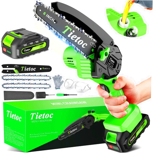 TIETOC Mini Chainsaw Cordless 6 Inch [Gardener Friendly] Super Handheld Rechargeable Chain Saw With Security Lock & Auto Oiler-System, Small Electric Chainsaws Battery Powered For Wood/Trees Cutting