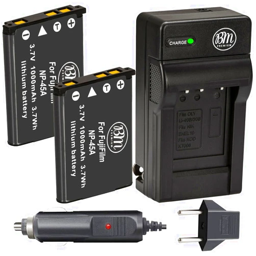 Big Mike's BM Premium 2-Pack of NP-45 Batteries and Battery Charger for Fujifilm FinePix XP20, XP22, XP30, XP50, XP60, XP70, XP80, XP90, T350, T360, T400, T500, T510, T550, T560, JX500, JX520, JX550, JX580, JX590, JX700, JX710, JZ700, Camera