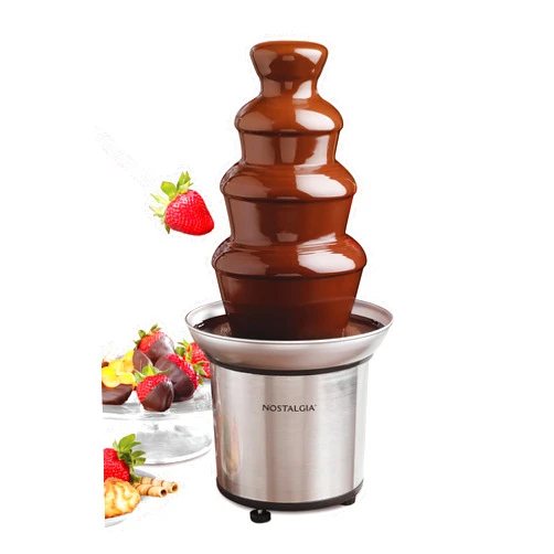 Nostalgia 4 Tier Electric Chocolate Fondue Fountain Machine for Parties - Melts Cheese, Queso, Candy, and Liqueur - Dip Strawberries, Apple Wedges, Vegetables, and More - 32-Ounce - Stainless Steel