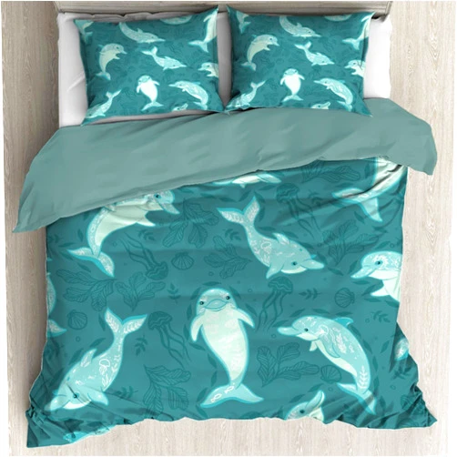 Darani Dolphins and Sea Duvet Cover Full 80 x 90 in Ultra Soft Washed Microfiber Comforter Cover Sets 3 Pieces (1 Duvet Cover + 2 Pillow Shams)