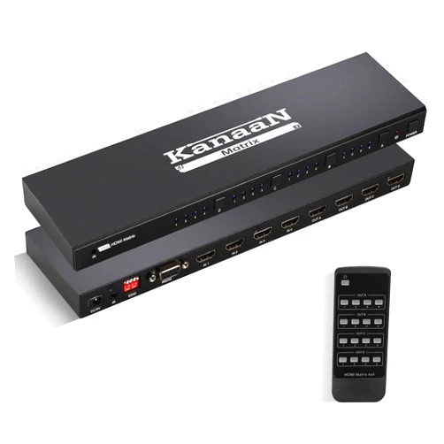 KanaaN 4x4 HDMI 4K Matrix Switch/Splitter - KanaaN HDMI Video Matrix (4-Input, 4-Output) with 2 IR Control Mode, 4x4 HDMI Splitter Supports RS232, EDID, UltraHD 4K*2K, 1080P@120Hz, 1080P 3D@60Hz, 3D