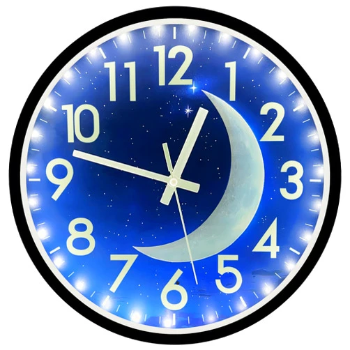 JoFomp LED Light Up Wall Clock Glow in Dark, 12 Inch Silent Wall Clock Battery Operated, Blue Moon Night Light Wall Clocks for Living Room Decor, Sound Control Glow in The Dark Wall Clock for Bedroom
