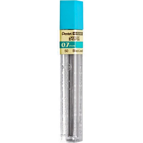 Pentel Super Hi-Polymer Lead Refills, 0.7mm, 2B, Black, 12 Leads/Tube, PK - PEN502B