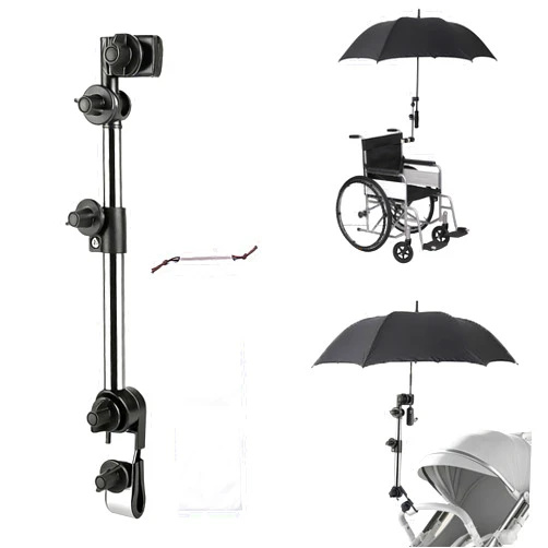 Darcappria Universal Umbrella Holder Clip - 360° Adjustable Stroller Umbrella Attachment, No-Tool Installation Clamp for Golf Cart, Wheelchair, Beach Chair, Fishing | Secure Grip for 1.18in Handlebars (Black)
