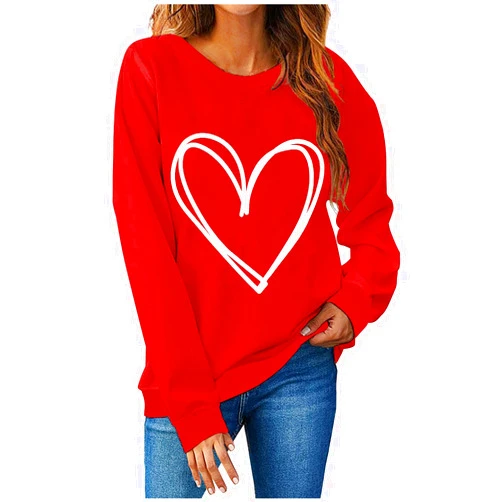 FAIOROI Valentines Shirts for Women Spring Fashion Long Sleeve Heart Graphic Tee Shirts Causal Blouse Tops Valentines Gift