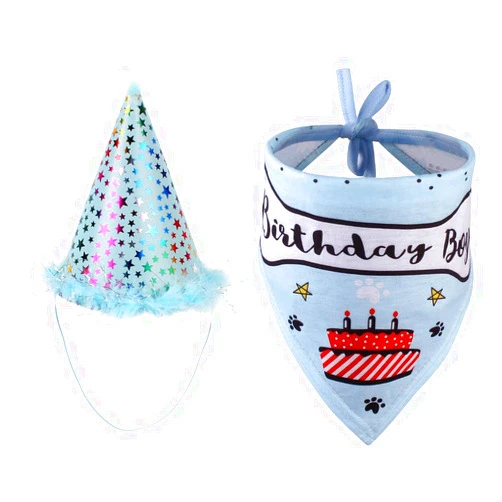MaannauYL 1 Set Dog Birthday Bandana Adjustable Triangle Scarf Dog Birthday Hat Puppy Birthday Dress Puppy Party Decorations for Dog Birthday Decorations Saliva Set