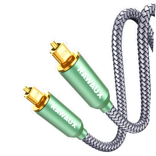 RAWAUX Digital Optical Audio Cable Toslink Cable Male to Male Cable Zinc Alloy 24k Gold-Plated Nylon Braided Jacket Flexible and Durable Fiber Optic for Home Theater, Sound bar,TV,PS4,Xbox (6.6ft/2m)