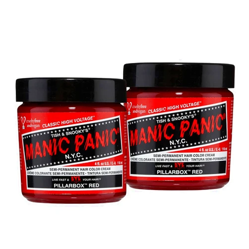 MANIC PANIC Pillarbox Red Hair Dye - Classic High Voltage - (2PK) Semi Permanent Hair Color - Deep True Red Color - For Dark & Light Hair – Vegan, PPD & Ammonia-Free - For Coloring Hair on Women & Men