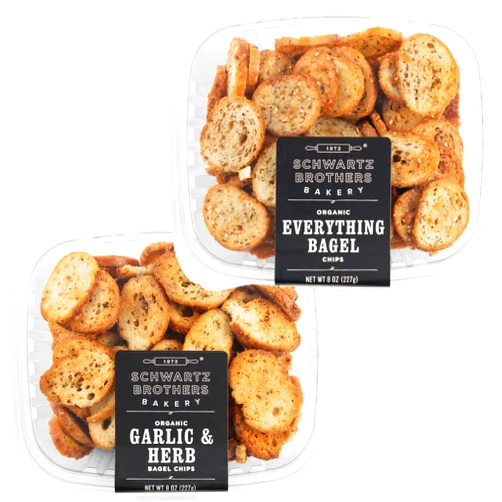 Schwartz Brothers Bakery, Bagel Chip Sampler, Everything & Garlic & Herb, Organic, Kosher, Artisanal, Vegan. Freshly baked 8oz containers. (Pack of 2)