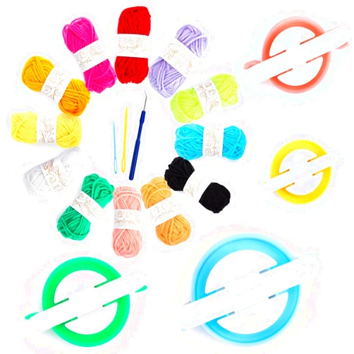 VGOODALL 16pcs Pom Pom Maker Kit, 4pcs Different Size Pom Pom Makers with Colorful Skein Acrylic Yarns, Fluff Ball Weaver Kit Wool Knitting Craft Tool Set for Kids Adults Beginners DIY Decoration