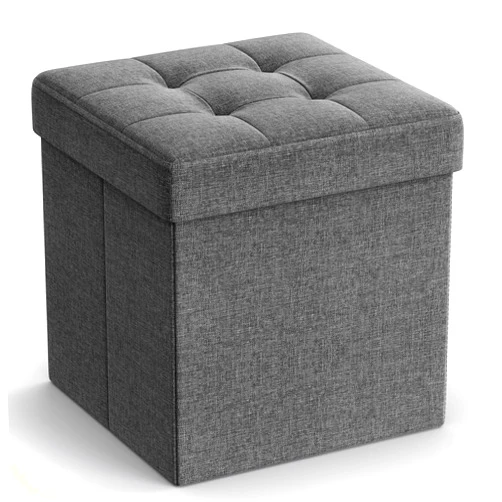 SONGMICS 11.8 Inches Small Folding Storage Ottoman Cube, Storage Footrest, Foot Rest Stool, for Living Room, Bedroom, Dorm, Dark Gray ULSF028G01