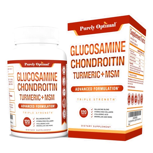 Purely Optimal Premium Glucosamine Chondroitin MSM Supplement Tablets w/Turmeric & Boswellia - Glucosamine Sulfate Joint Supplement for Men & Women