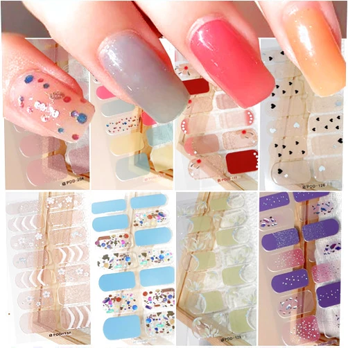 YKZFUI 8 Sheets Spring Summer Nail Stickers - Semi Cured Gel Nail Strips Stickers Self-Adhesive Nail Decals Long Lasting Gel Nail Polish Strips for Women Girls Manicure Supplies Nail Decoration