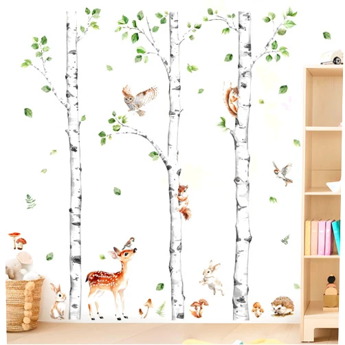 Decvictor Large Birch Tree Wall Decals, Forest Animal Wall Stickers Deer Rabbit Squirrel Owl Peel and Stick Wall Decal Waterproof Wall Art Sticker for Baby Nursery Kids Room Home Decor (H: 60.2 in)