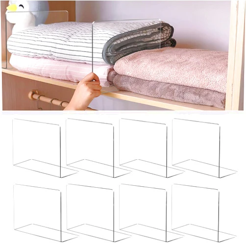 OKPOW Acrylic Shelf Dividers for Closet Organization: 8 Pack Tall Durable Clear Shelves Separators for Clothing Adjustable