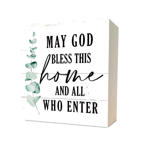 Razpah Christian Sign, Wooden Box Sign Desk Decor, Inspirational Table Signs, Decor for Front Door, Christian Home Decor, Religious Artwork for Farmhouse Decor, May God Bless This Home and All Who Enter Sign