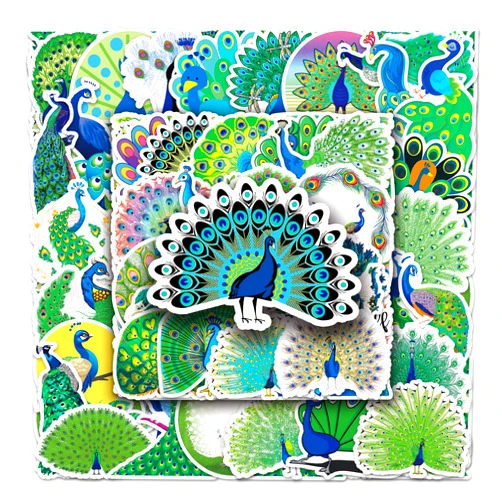 Yilzo Peacock Stickers 50 Pcs Vinyl Waterproof Peacock Sticker Pack for Water Bottle Laptop Guitar Skateboard Car Bike Motorcycle Hydro Flask Suitcase Luggage for Adults Teens